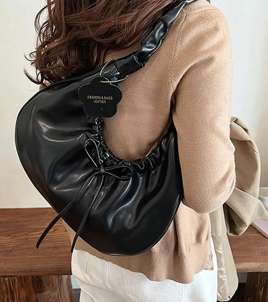 Women's Y2k Purse Trendy Vegan Leatehr Shoulder Bag Pleated Top Handle Handbags Small Dumpling Tote Satchels