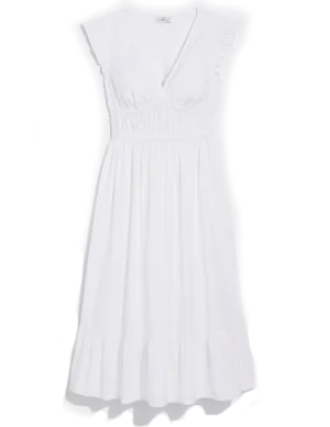 Ws Poplin V-Neck Midi Dress White Cap